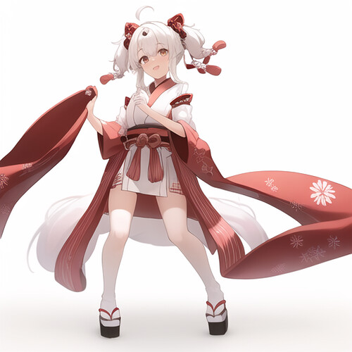 03483-2030801829-cute girl , red and white japanese shrine dress, dance,  white hair, white background,, masterpiece, best quality