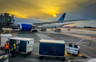 United Airlines Boeing 787 Dreamliner at sunrise at Washington Dulles International Airport Chantilly VA