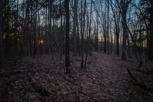 Sunset on the trail by Gary Allman, Sunset on the trail — Five minutes into my hike and the sun has almost dropped below the horizon.  C