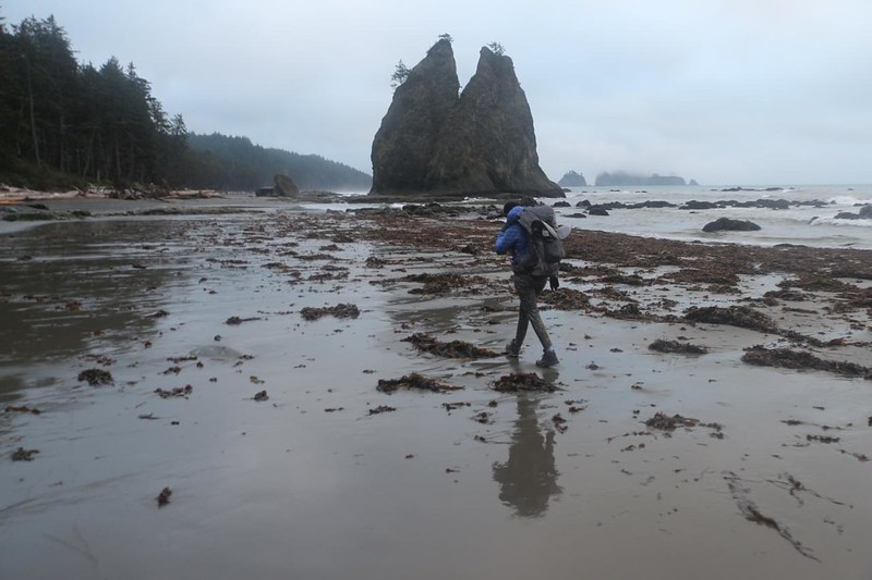 Reflections on the wet sandy beach at low tide as we headed south toward the car