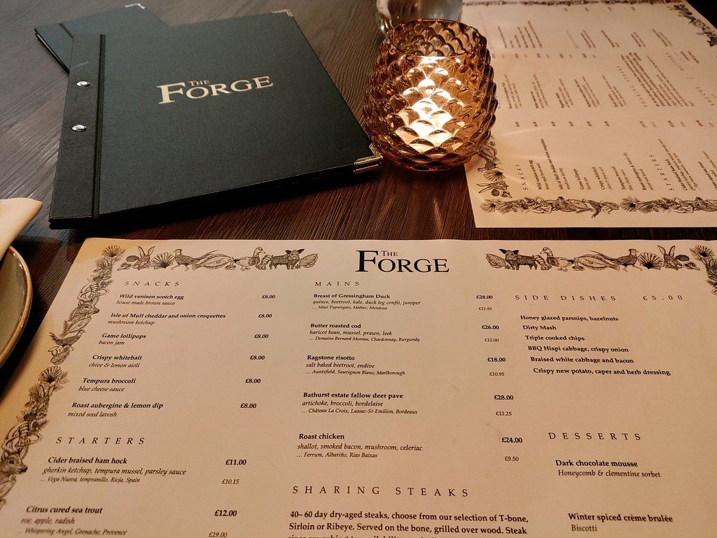 The Forge Restaurant menu, Hotel Indigo Chester