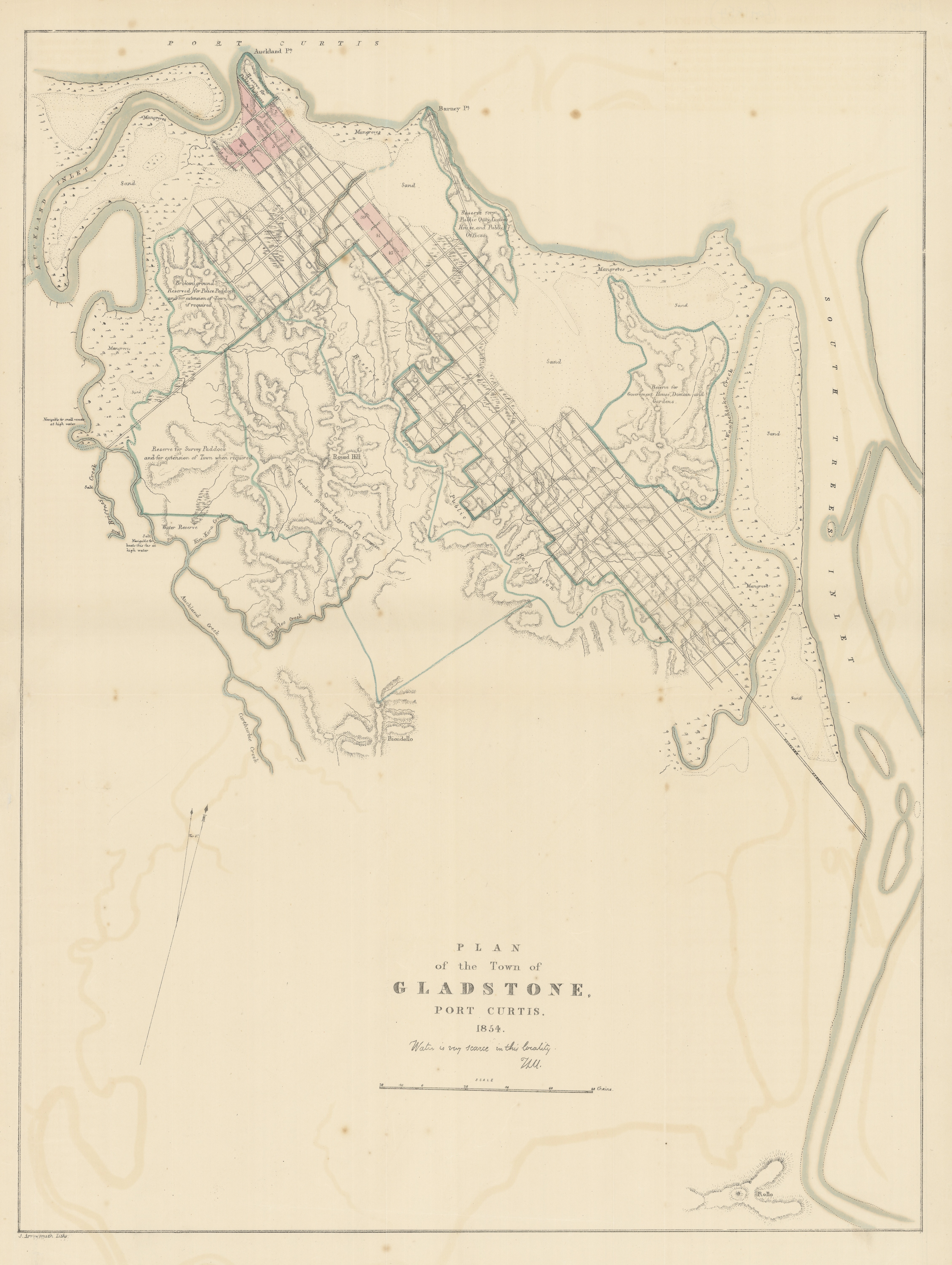Plan of the town of Gladstone, Port Curtis 1854