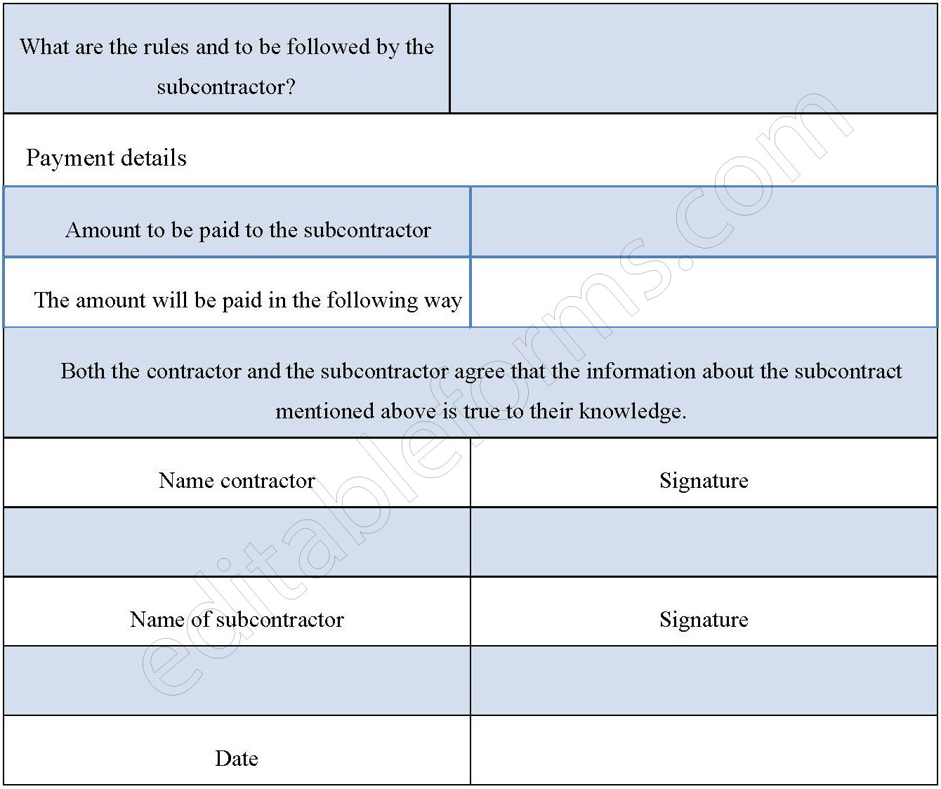 Subcontractor Agreement Form