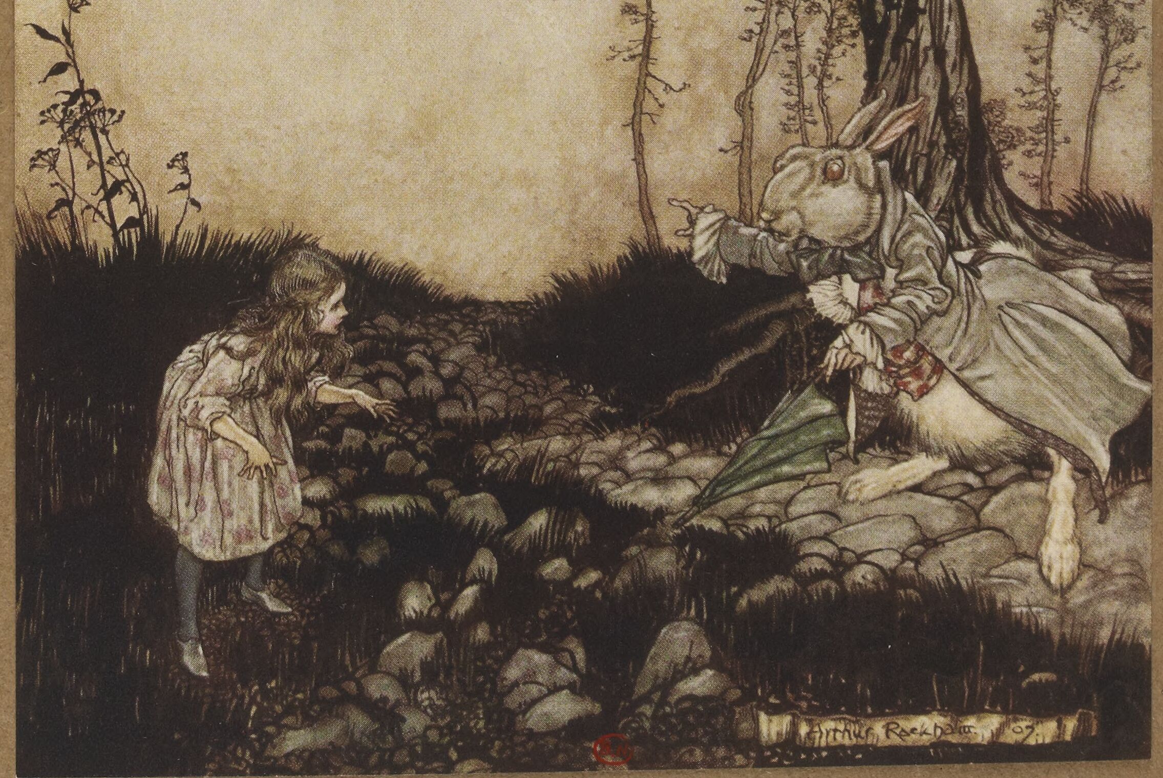 Aventures d'Alice au pays des merveilles par Lewis Carroll ; illustrées par Arthur Rackham ; 1908 | src BnF