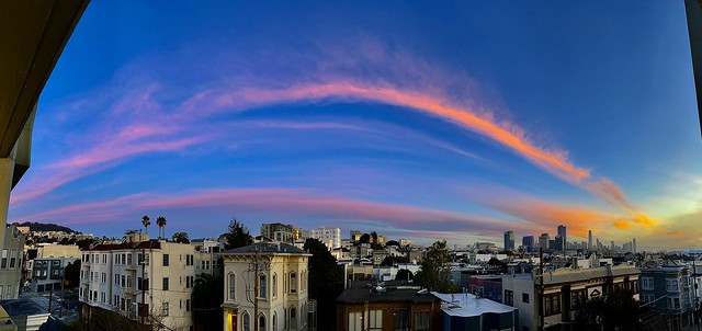 Pink Double Rainbow 🌈 Like Clouds over The City Panorama