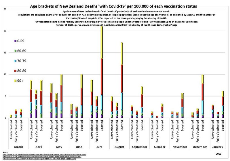 AGE BRACKETS OF NZ DEATHS WITH COVID - VACCINATION STATUS