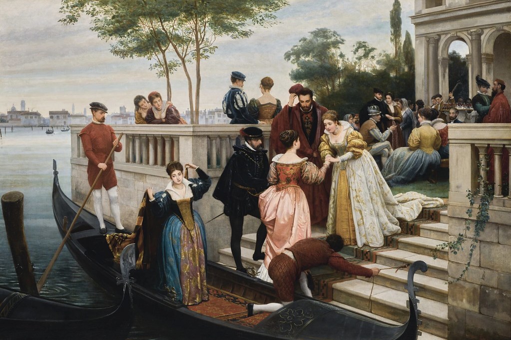 Eugene de Blaas «Arriving for the Ball, Murano», 1870