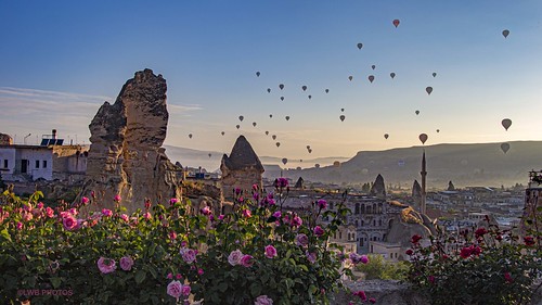 cappadocia turkey balloons roses sunrises hoodoos villages mosques skies