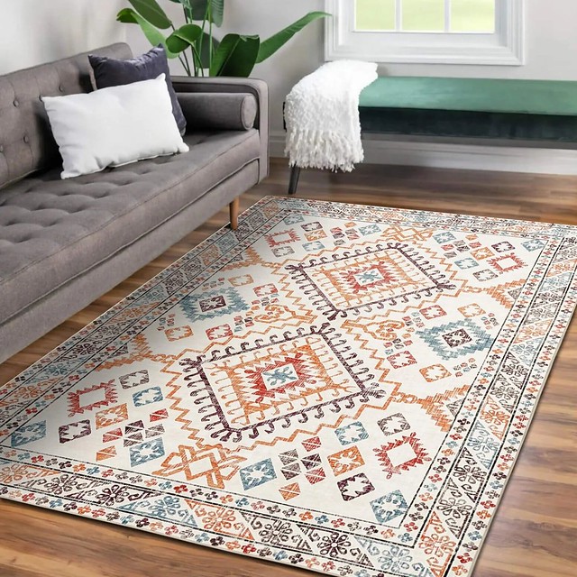Vernal Yonker Orange/Blue/Cream Machine washable rugs