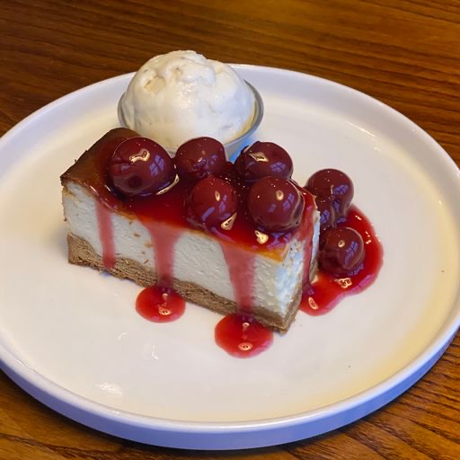 Baked cheesecake with a cherry compote, The Fleece Addingham
