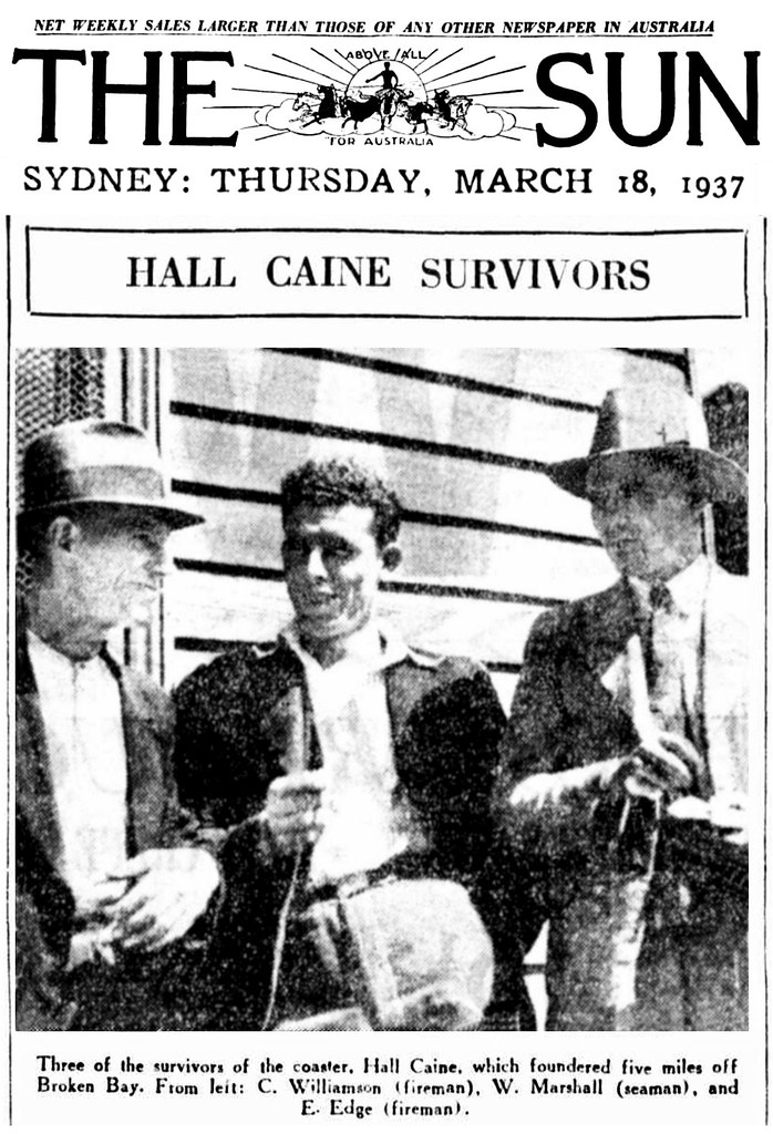 'Hall Caine' Survivors from the sinking vessel in 1937