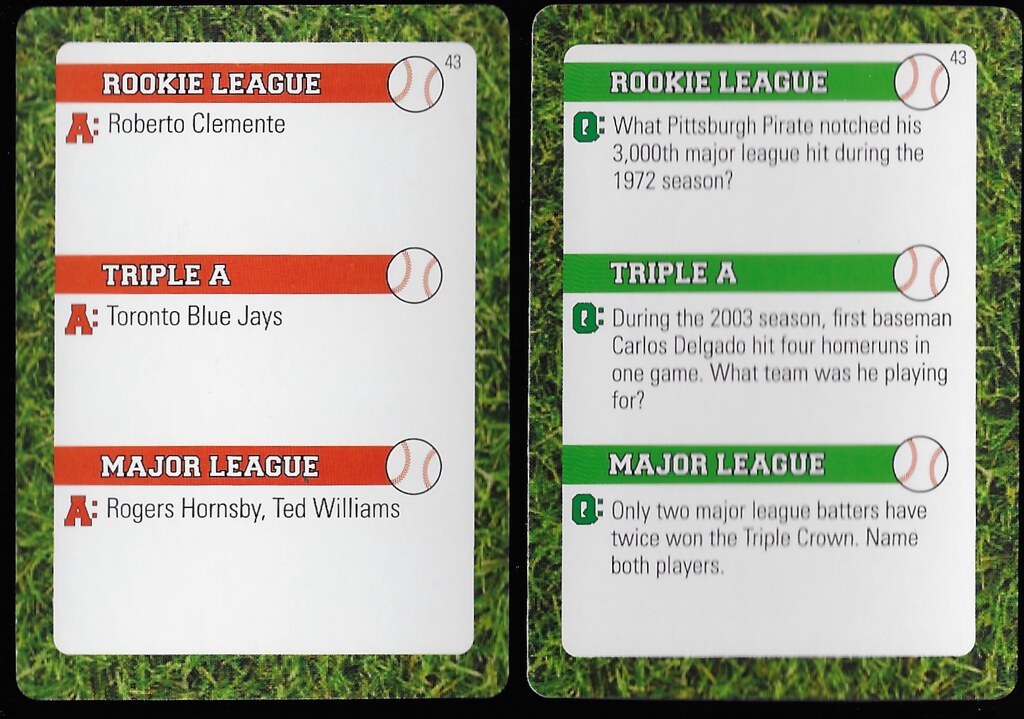 2011 Patch Ultimate Baseball Trivia 043 (Roberto Clemente, Rogers Hornsby, Ted Williams)