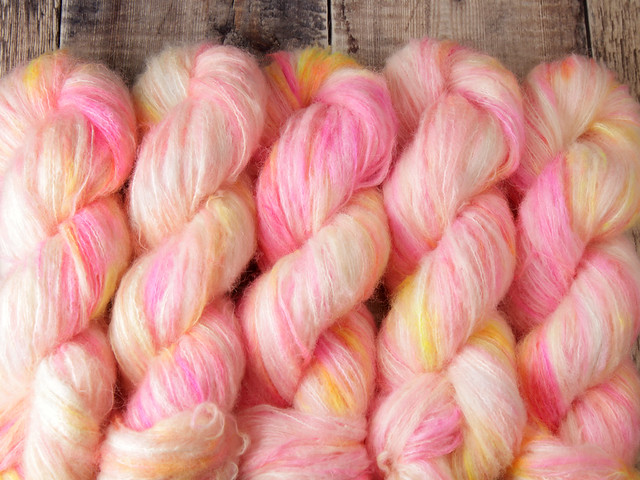 Fuzzy Lace – Brushed Baby Alpaca and Silk hand dyed yarn 50g – ‘Sunset Beach’