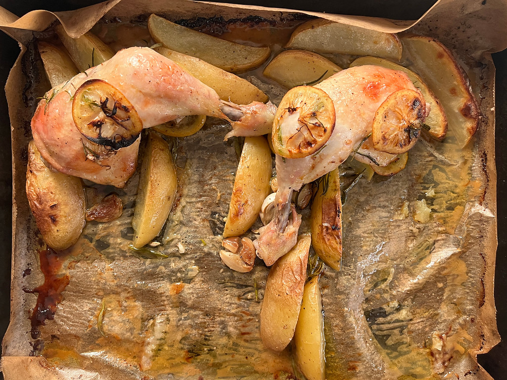 roasted chicken legs with rosemary, garlic, and lemon