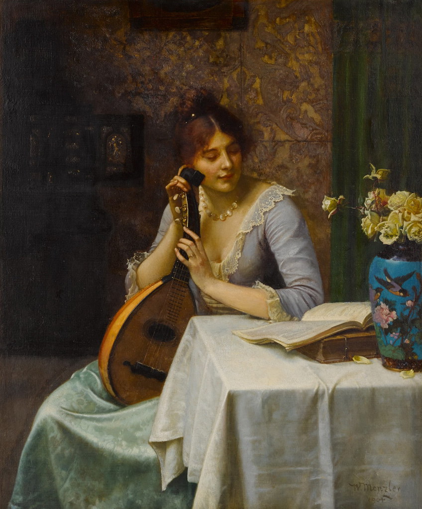 Wilhelm Menzler «Studying Sheet Music (The Chinese Cloisonne Vase)», 1904