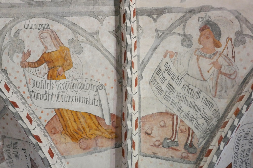 Sibylle et prophète, fresques XVIe siècle, cathédrale Notre-Dame de la Sède, Musée départemental de l'Ariège, Saint-Lizier, Couserans, Ariège, Occitanie, France.