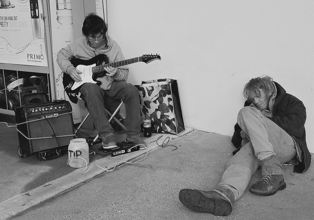 Homeless street musicians