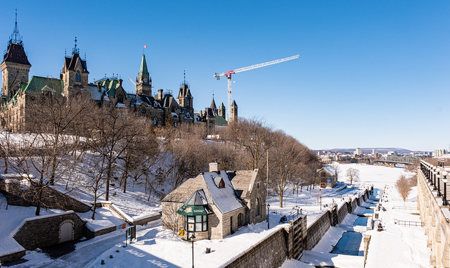 The Rideau Canal locks between Parliament Hill and the Chateau Laurier Hotel.- a classic tourist view
