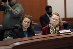 State Rep. Tracy Marra listens to testimony during a public hearing in the Public Health Committee.
