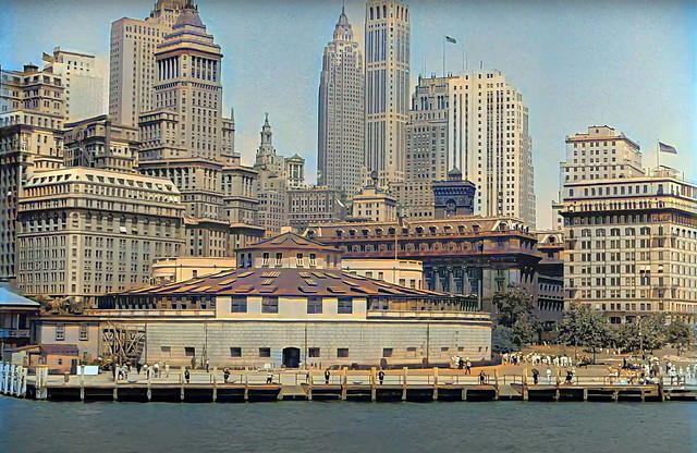 What an intense dream last night! I was back in 1930 and took the Staten Island Ferry with a girlfriend named Daphne. As the boat cruised past the Battery, we saw people strolling as well as Castle Clinton when it still contained the New York Aquarium.