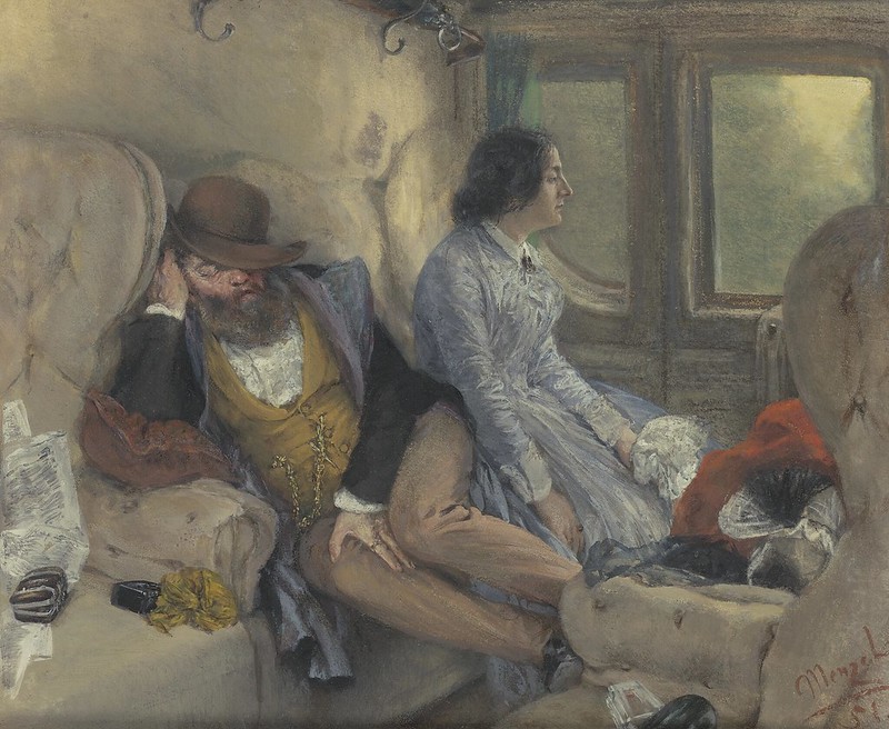 Adolph Friedrich Erdmann von Menzel «In a Railway Carriage (After a Night's Journey)», 1851