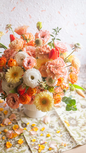甘いオレンジ ピンクの花テーブルの花 | オープニング ギフト | ホーム デコレーション | カスタマイズ - ドライフラワー・ブーケ - 寄せ植え・花 オレンジ