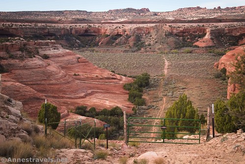 The gate in the pipeline road marking the border of Arches National Park, Utah