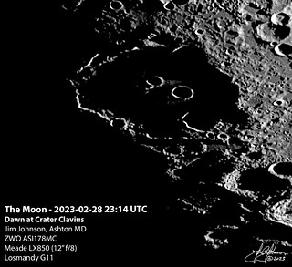 The Moon - 2023-02-28 23:14 UTC - Dawn at Crater Clavius