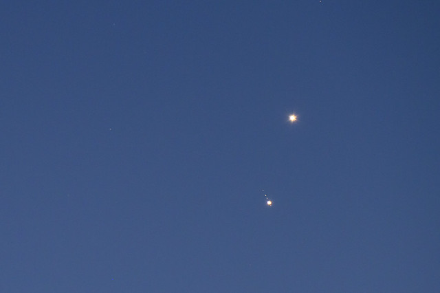 Venus passing by Jupiter (with 4 moons)