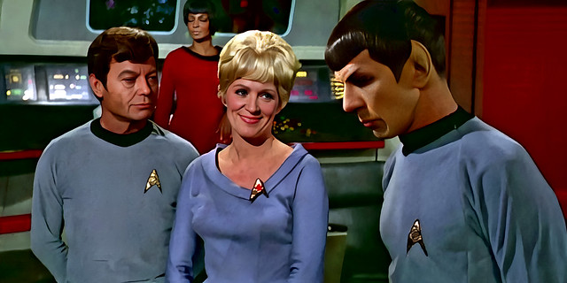 Doctor McCoy, Nurse Chapel & Mr. Spock (DeForest Kelley, Majel Barrett & Leonard Nimoy)