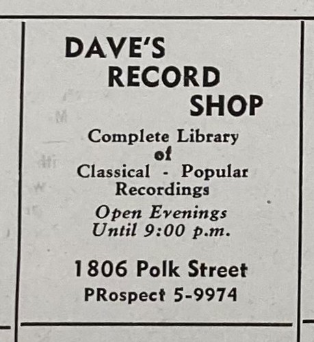 Dave's Record Shop Columbia Masterworks ad, 1947-1948
