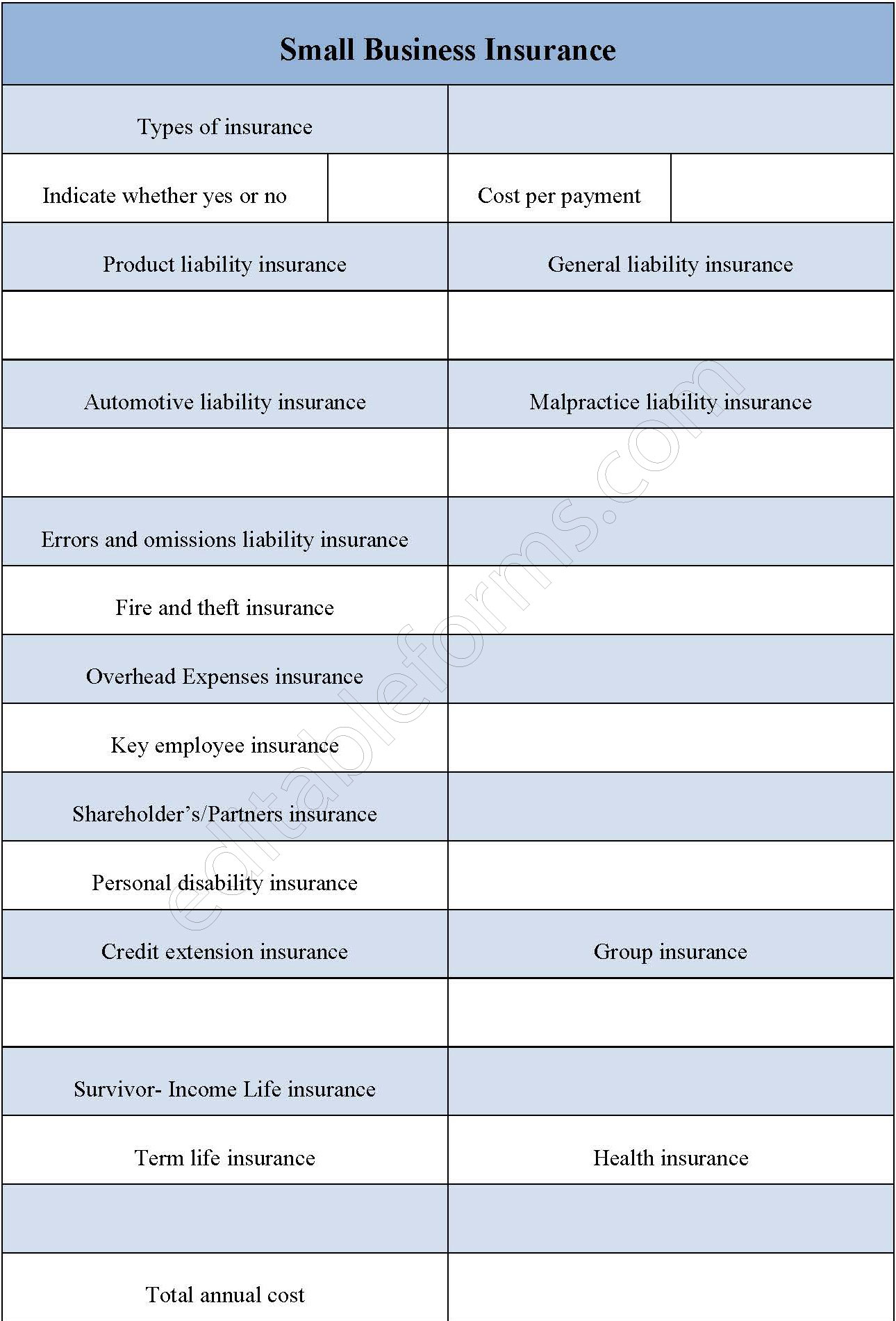 Small Business Insurance Form