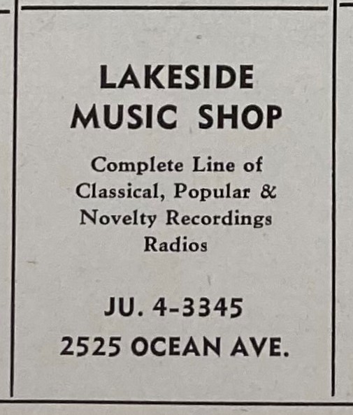 Lakeside Music Shop Columbia Masterworks ad, 1947-1948