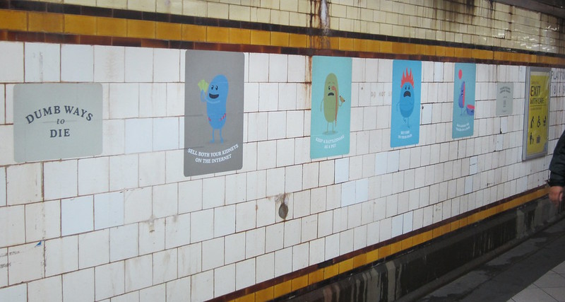 Dumb Ways To Die signage and Poor conditions in the Flinders Street station subway (February 2013)