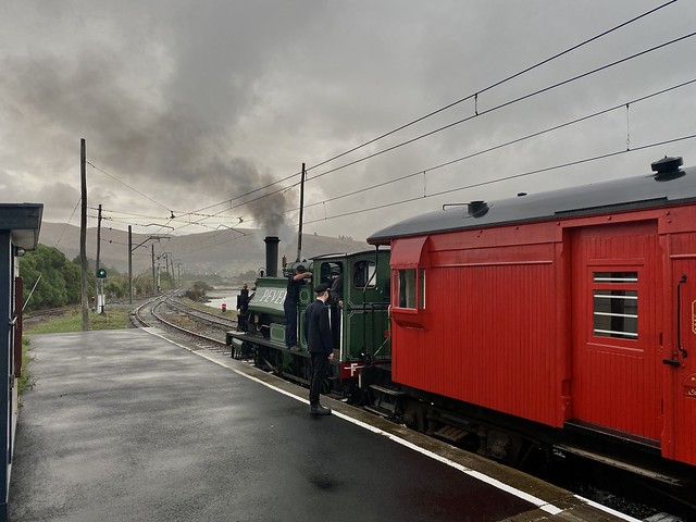 Damp evening Market at Ferrymead. Nice to have Peveril running in reverse to normal