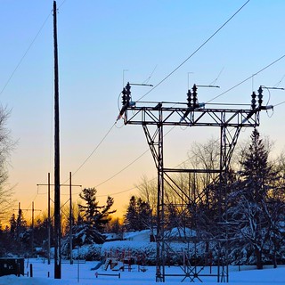 Power in winter, at sunset hour