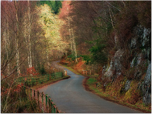 The twisting road of Loch Katrine, Trossachs. Scotland.