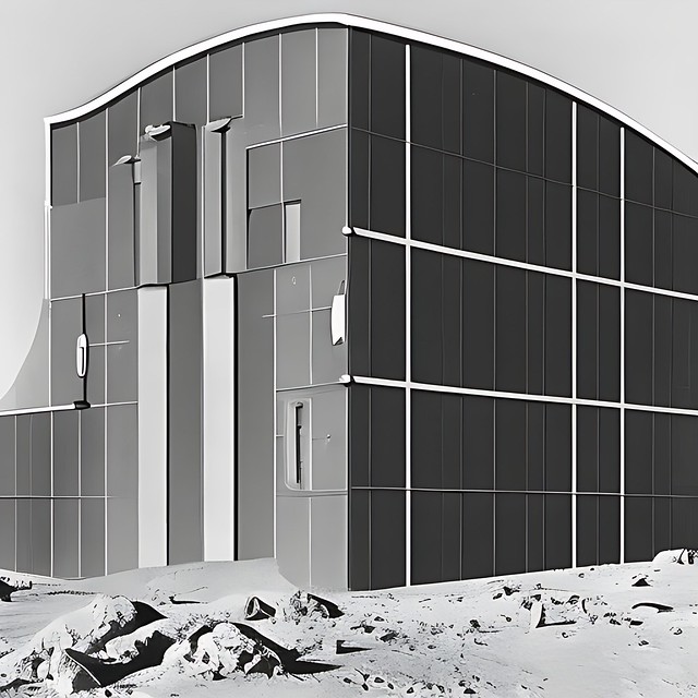photo of a building base on the moon industrial architectural style