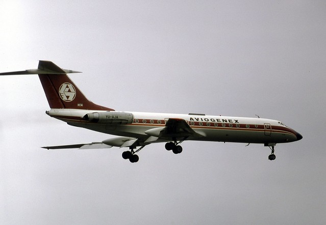 YU-AJA Aviogenex Tupolev Tu-134A arrives at London Gatwick