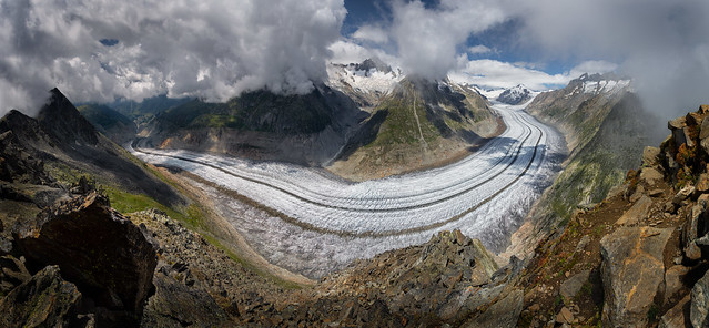 Panorama of the largest glacier in the Alps