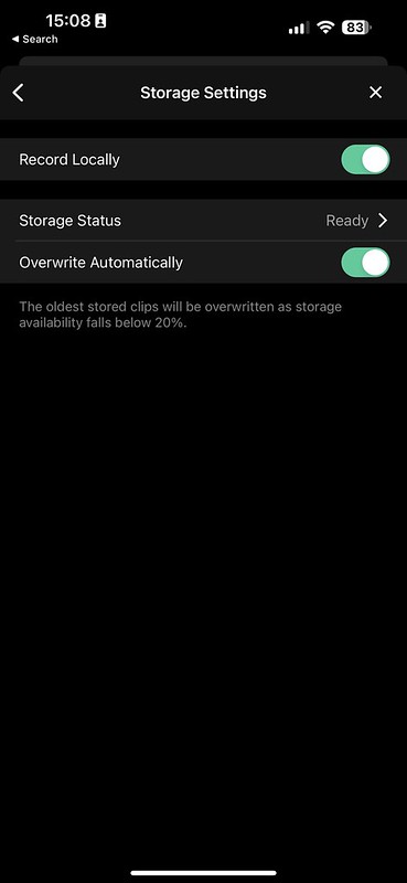 Arlo iOS App - Settings - Storage Settings