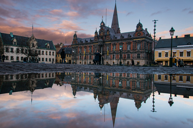 Town hall in reflection