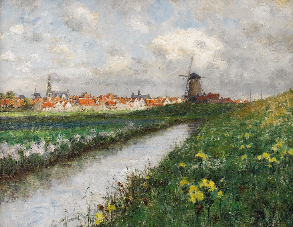 George Hitchcock «Dutch Landscape: Windmill and Daffodils» circa 1980s