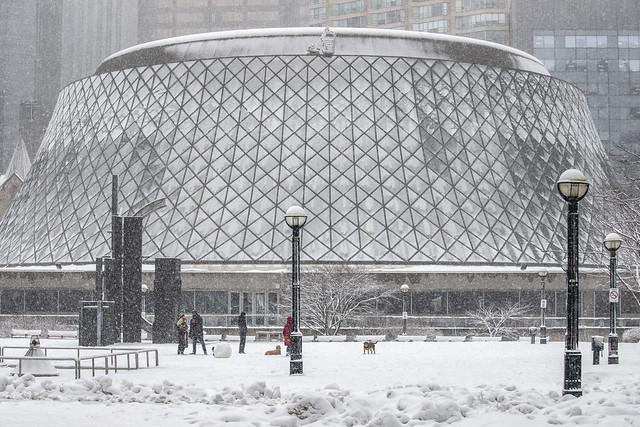David Pecaut Square on snowstorm day