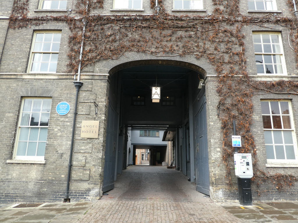 The entrance to The Angel's car park through the archway