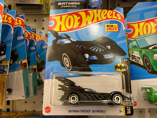 Batman Forever Batmobile Hot Wheels hanging on peg in Target Store of Wheaton, Illinois