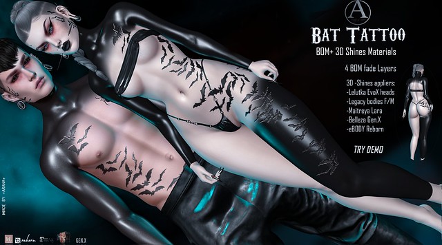 +ARANA+ BAT tattoo BOM+3D Material Shines EvoX-for The BLACK FAIR