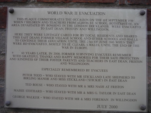 Plaque commemorating the WWII evacuation of children from Rotherhithe, London; Went Way, East Dean SWC403 - Hampden Park to Eastbourne