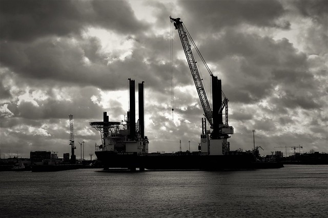 Dramatic sky over the port of Ostend