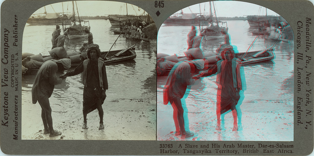 A Slave and His Arab Master, Dar-es-Salaam Harbor, Tanganyika Territory, British East Africa